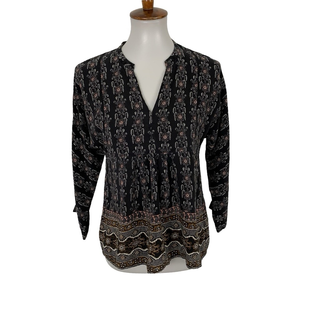 Madewell Womens Blouse XS Silk Long Sleeve Boho Print Peasant Top